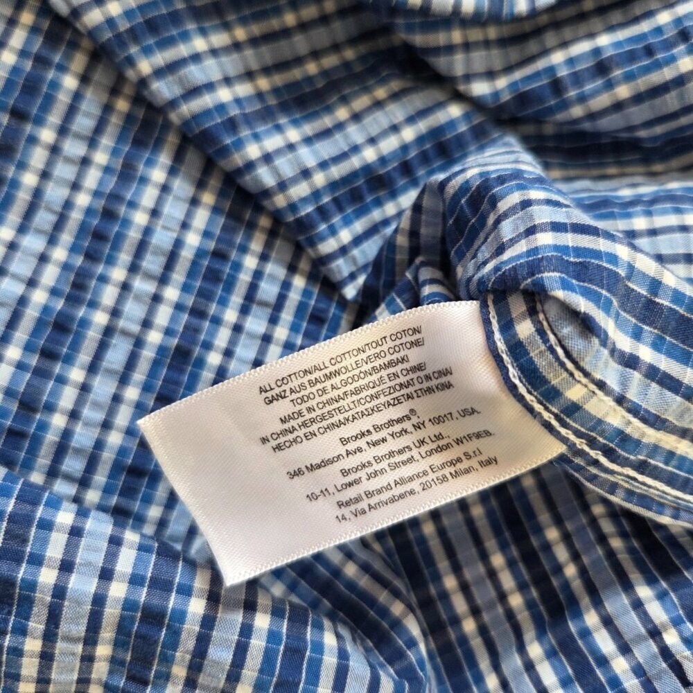 Brooks Brothers Original Polo Shirt Button Up Mens Small Blue Plaid Short Sleeve - Picture 5 of 8